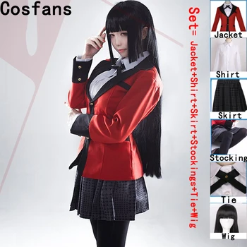 Karstā Atdzist Cosplay Kostīmi Anime Kakegurui Yumeko Jabami Japāņu Skolas Meitenes Vienotu Pilns Komplekts Jaka+Krekls+Svārki+Zeķes+Kaklasaite