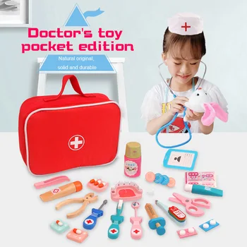 Karstā koka bērnu simulācijas ārsts rotaļlietas reālajā dzīvē injekcijas lomu spēles rotaļlietas izglītojošās rotaļlietas bērniem