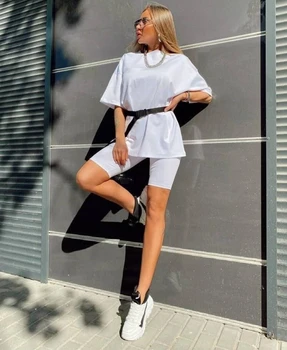 Karstā Modes Sieviešu Streetwear Kopa ar Īsām Piedurknēm Garš Krekls Top un Elastīga Jostas Šorti Komplekti Vasaras Multiway Apģērbs Gadījuma Komplekti