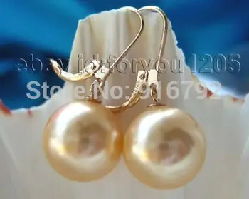 Karstā pārdot Cēls - Vairumtirdzniecības Dabas 14mm Kārta Golden Sea Shell Pearl Auskari