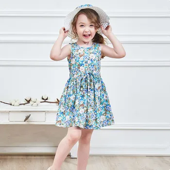 Karstā pārdošanas 2020 Bērniem, meitenēm, jaunas vasaras kleita bērnu modes ziedu drukāt kokvilnas kleita ar cepuri meitenēm 3-8 gadiem !
