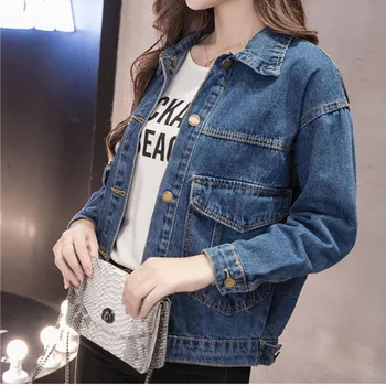 Karstā pārdošanas pavasara rudens sieviešu džinsu jaka zaudēt garām piedurknēm sievietēm outwear gadījuma Sieviete viena-krūšu džinsa jaka pamata mētelis
