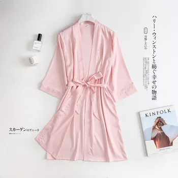 Karstā Sieviešu drēbes Zīda Satīna Halāti, Kāzas, Līgavas, Līgavu Tērpu kimono Cieta mantija Sleepwear Naktskrekls Līgavas, Halāti, izmērs M-XL