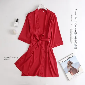 Karstā Sieviešu drēbes Zīda Satīna Halāti, Kāzas, Līgavas, Līgavu Tērpu kimono Cieta mantija Sleepwear Naktskrekls Līgavas, Halāti, izmērs M-XL