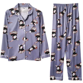 Karstā stila atloks, pidžamas sieviešu pavasara un rudens jaka garām piedurknēm bikses karikatūra ms leisurewear uzvalks Sieviešu pidžamas