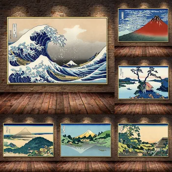 Katsushika Hokusai Liels Vilnis Off kanaga vas Eļļas Glezna uz Audekla Plakāti un Izdrukas Cuadros Sienas Art Attēlus Dzīvojamā Istaba