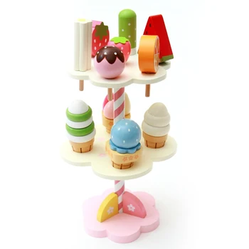 Kawaii Simulācijas Bērniem Magnētisko saldējums ar Displejs Stāvēt Koka Rotaļlietas Dzimšanas dienas Dāvanu Agrīnās Izglītības Rotaļlieta Bērniem