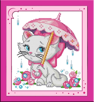 Kaķis lietus cross stitch komplekts karikatūra 14ct 11ct skaits drukāt audekls dūrienu izšūšana DIY roku darbs, rokdarbi plus