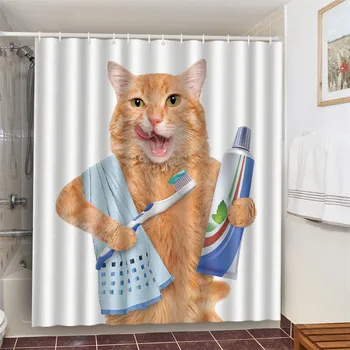 Kaķis Suku Zobus Dušas Aizkars Vannas istabas Produktu Ūdensizturīgs, Izturīgs Poliestera Audums, Telpu Dekorēšana cortinas Ar 12pcs Āķi