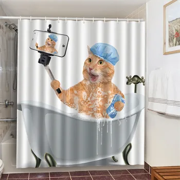 Kaķis Suku Zobus Dušas Aizkars Vannas istabas Produktu Ūdensizturīgs, Izturīgs Poliestera Audums, Telpu Dekorēšana cortinas Ar 12pcs Āķi