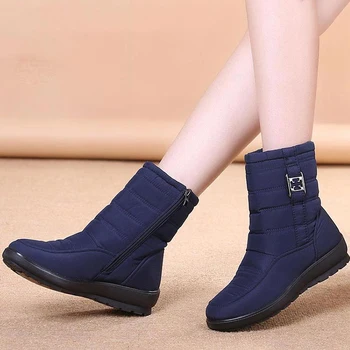 Kažokādas zābaki sieviešu ziemas apavi ir 2021. jaunu ērti pretslīdes sieviešu zābaki platforma ķīlis zābaki, silts, ūdensizturīgs gadījuma sprādzes apavi