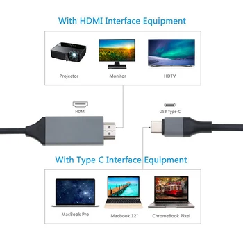 Kebidu 4K Vīriešu Vīriešu, 2m USB 3.1 30Hz Pagarināt HD Converter HDTV USB-C Tips-C HDMI-saderīgam Kabelis Macbook Samsung S8 TV