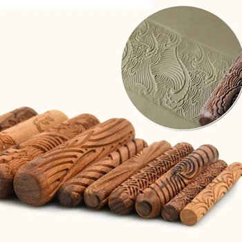 Keramika Rīki,Koka Rokturis Veltņu Māla Modelēšana Modelis Veltņu Komplekts Keramikas Instrumentu Kopumu, ar Asorti Modeļiem 10Pcs