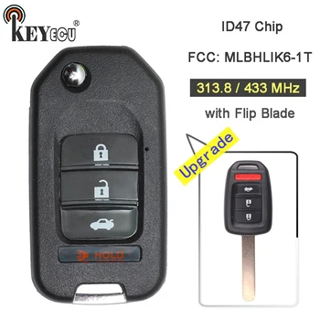 KEYECU 313.8/ 433MHz ID47 Čipu FCC: MLBHLIK6-1T Upfraded Flip 3+1 4 Pogu Tālvadības Atslēgu Piekariņu Honda Fit Civic XRV HRV CRV