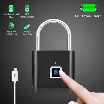 Keyless USB Lādējamu Durvju slēdzenes pirkstu Nospiedumu Smart Lock piekaramās Slēdzenes Ātri Atslēgt Cinka sakausējuma Metāla drošības aizsardzība