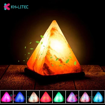 KHLITEC Trīsstūris USB Sāls Lampas Roku Cirsts Gultām Nakts gaiša Koka Bāze Himalaju Krāsains Dabas Crystal Rock Lampas Gaismas