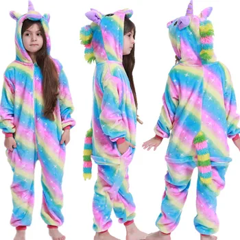 Kigurumi Bērnu Pidžamas Unicorn Onesie Bērniem, Zēns, Meitene Ziemassvētku Pyjama Dūriens Panda Jumpsuit Ziemas Dzīvnieku Liocne Sleepwear