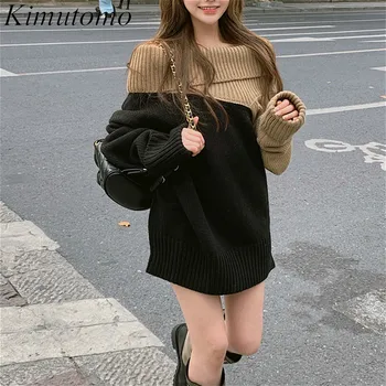 Kimutomo Sieviešu Džemperis Rudens, Ziemas 2020 Korejas Zaudēt Modes Sieviešu Gadījuma Sieviete Krāsu Saskaņošanas Biezu Džemperi Outwear