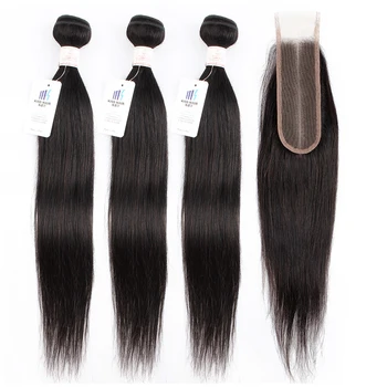 Kisshair 3 pakas ar 2*6 slēgšanas vidusdaļā-dabas krāsu Brazīlijas cilvēku mati taisni, kas nav remy dubultā audi matu pagarināšana
