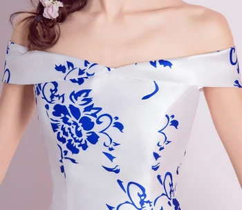 Klasisks Stils Zilā un baltā porcelāna vakara kleita vestido de festa 2019 izlaiduma balles kleitas laivu kakla formālās kleitas