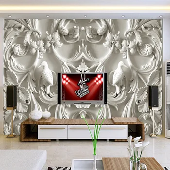 Klasiskā Baltā Eiropas Stila Palīdzības 3D Stereoskopiskās TV Fona Sienu Gleznojumi Dzīvojamā Istaba Viesnīcas Interjers Mājas Dekori Tapetes