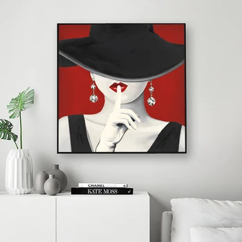 Klasiskā Red Hat Plakāti un Izdrukas Vintage Sexy Sievietes Sienas Mākslas Kanvas Glezna Uz Dzīvojamās Istabas Sienas Attēlu Mūsdienu Apdare