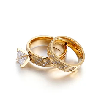 Klasiskās 2gab Roku darbs Rotaslietas pāris kāzu gredzeni komplekts meitenēm zelta Krāsas Liels CZ Akmens Kubiskā cirkonija Saderināšanās Gredzenu sievietēm
