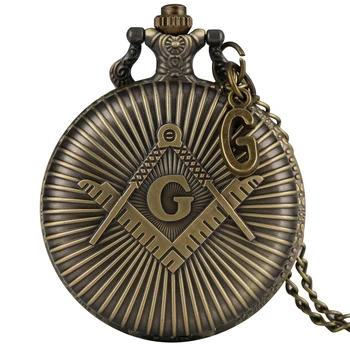 Klasiskās Bronzas Kabatas Pulksteņu Vīriešiem Delikāts Freemasons ar G Piederumu Masonu Pulksteņi Slim Ķēdes Kulons reloj masonico Piederumu
