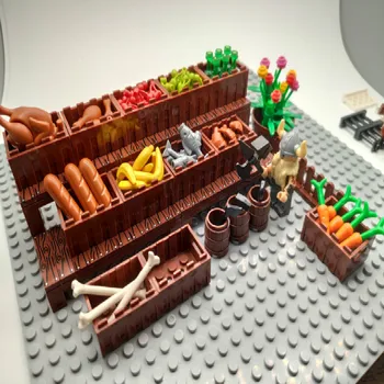 KM Viduslaiku Celtniecības Bloki Pilsētas Minifigures Pārtikas Augļi Burkānu Maize Skatuves Galda Rotaļlietas Bērniem
