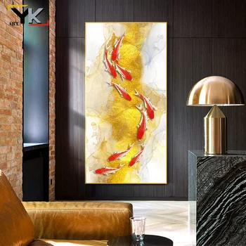 Koi Zivju Feng Shui Karpas Lotus Pond Bildes Eļļas Glezna uz Audekla Plakāti un Izdrukas Cuadros Sienas Art Attēlus Dzīvojamā Istaba