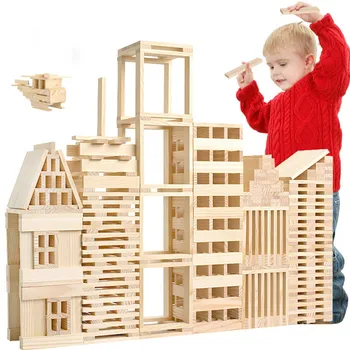 Koka 100-gabals Celtniecības Bloku Modelis DIY Samontēti un Noregulēti Celtniecības Bloki Bērnu Izlūkošanas Agrīnās Izglītības Rotaļlietas