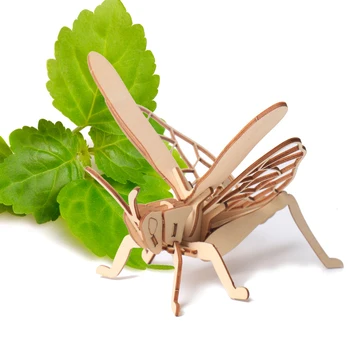 Koka 3D puzzle ēkas modeli, rotaļlietas, koksnes, kukaiņu un dzīvnieku cicadas humoru Mārīte scorpion sienāzis spāre tauriņš bišu 1gab.