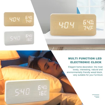 Koka Bloks LED elektroniskais Pulkstenis, Nakts Apgaismojums, Smart Regulējams Modes Daudzfunkciju Elektronisko Modinātājpulksteņi Darbvirsmas Pulksteņi