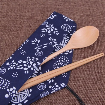 Koka irbulīši karoti vienkāršu kopumu Japāņu irbulīši karoti kombinācija Ērts āra ceļojumu dāvanu galda ar auduma maisiņu