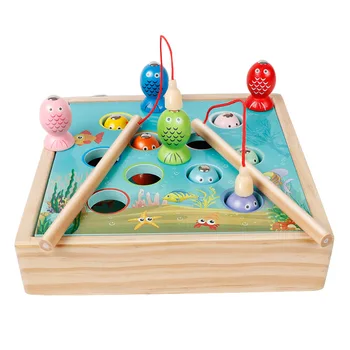 Koka Magnētisko Zvejas Spēli Montessori Izziņas Krāsu Saskaņošanas Tabula Spēle ar Roku-acu Koordināciju Izglītības Rotaļlietas, Dāvanu Bērniem
