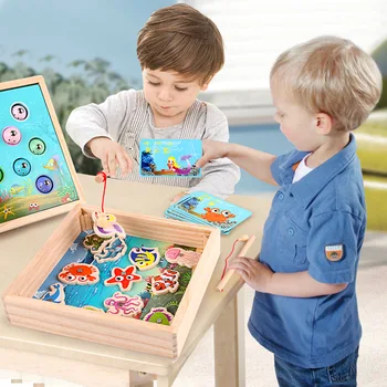 Koka Magnētisko Zvejas Spēli Montessori Izziņas Krāsu Saskaņošanas Tabula Spēle ar Roku-acu Koordināciju Izglītības Rotaļlietas, Dāvanu Bērniem