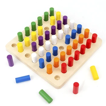 Koka maņu rotaļlietas Montessori krāsains sajūtu integrācijas izziņas mācību līdzekļiem, koka ielikt nūjas izglītības rotaļlietas bērniem