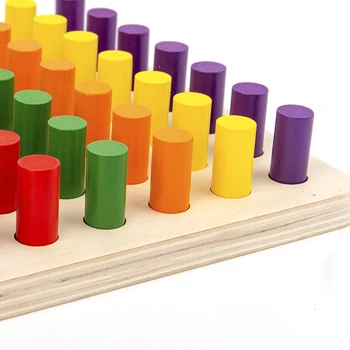 Koka maņu rotaļlietas Montessori krāsains sajūtu integrācijas izziņas mācību līdzekļiem, koka ielikt nūjas izglītības rotaļlietas bērniem