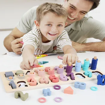 Koka Montessori Rotaļlietas Skaits Ģeometriskas Formas Izziņas Spēles Bērnu Agrīnās Izglītības Mācību līdzekļi Matemātikas Rotaļlietas Bērniem Pirmsskolas vecumā