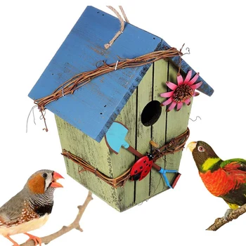 Koka Putnu Māja Birdcage Krāsains Krāsošana Āra Dārza Karājas Putnu Māja Pakārtotā Eco-Friendly Amatniecības
