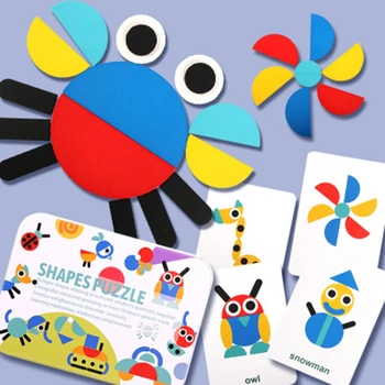 Koka Puzzle Dzīvniekiem Jigsaw Puzzle Mācību Rotaļlietas, Šķirošanas un Kraušanas Spēles Montessori Izglītības Rotaļlietas Mazuļiem