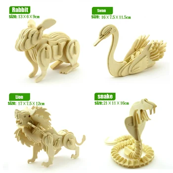 Koka rotaļlietas dinozauru dzīvniekiem trīsdimensiju modelis, salikts koka rotaļlieta puzzle 3D DIY baby bērnu izglītības puzles