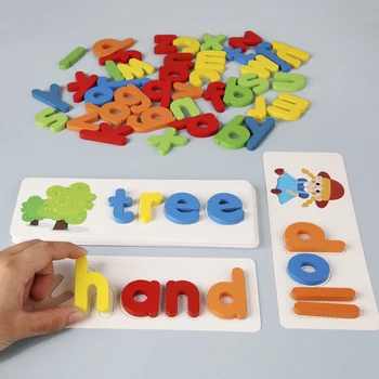 Koka rotaļlietas Montessori sākumā mācību valodas, vārds burtu (matching matemātikas mācību līdzekļiem, izglītības rotaļlietas bērniem, bērnu dāvanas