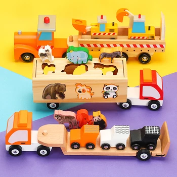 Koka Rotaļlietu Projektēšana Transportlīdzekļa Big Truck Izziņas Dzīvnieku Koka Lējumiem Automašīnas Modeli, Bīdāmās Izglītības Rotaļu Automašīnas Bērnu Dāvanas