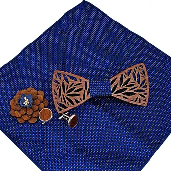 Koka tauriņu Dāvanu Kastē Premium Kvalitātes Valriekstu Koka Priekšgala-kaklasaite Ar Lakatiņu Broša Un aproču pogas PXPB