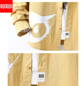 Kokvilnas Anime Drukāt Krekls Vīriešu Modes Streetwear Rudens Armijas Gadījuma Top Mens 5XL Dzeltens, Melns ar garām Piedurknēm korejiešu, Japāņu Krekli