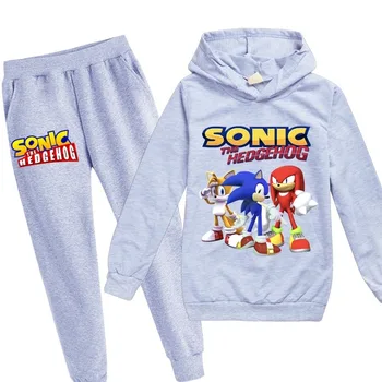 Kokvilnas jaunas bērnu Tracksuit Rudens Apģērbu Komplekti Bērniem Zēni Meitenes Sonic Ezis Drēbes Bērniem Kapuci T-krekli Bikses Uzvalki