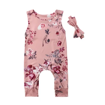 Kokvilnas Jaundzimušajiem Bērniem, Baby Meitenes Ziedu Romper Jumpsuit Drēbes Sunsuit Tērpiem