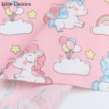 Kokvilnas sarža audums PELĒKS, ROZĀ karikatūra unicorn matu krāsu balonu varavīksnes zvaigznes audumi DIY bērnu gultiņa gultas piederumi handwork dekori