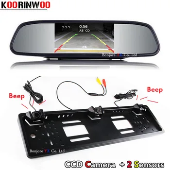 Koorinwoo Auto 4.3 collu Monitors, Spogulis, Modinātājs Parktronic ES Eiropas Automašīnas numura zīme Rāmis Atpakaļskata Kamera Automašīnu parkošanās Sensori